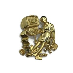 TGIF Comical Tired Woman Brooch Signed Danecraft